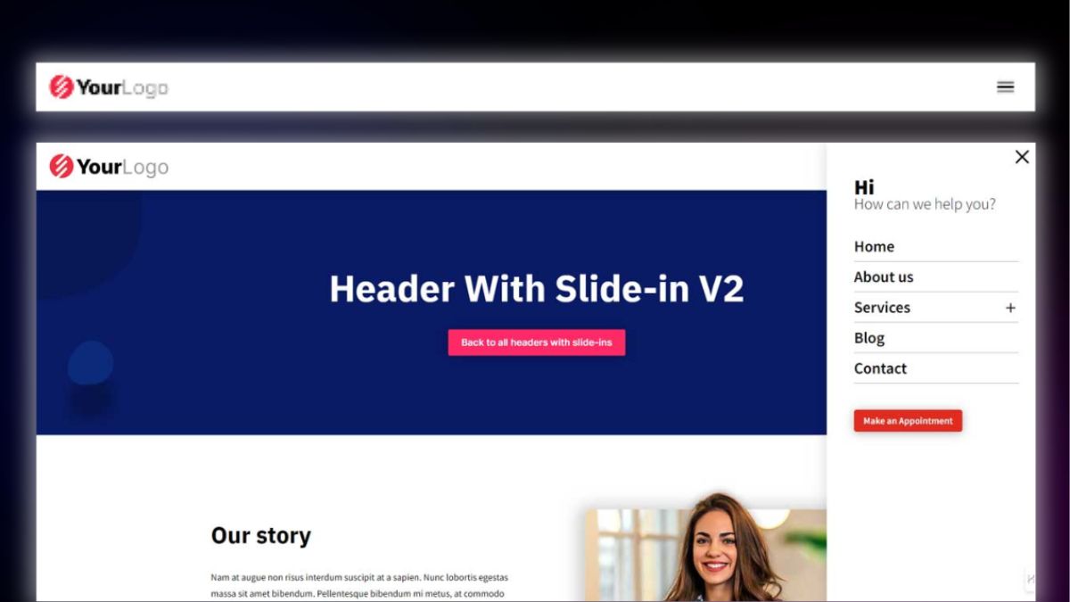 Header and Footer – Header With Slide In 2